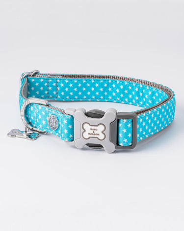 Turquoise Star Fabric Dog Collar