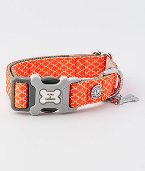 Orange Geometric Fabric Dog Collar