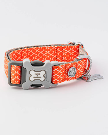 Orange Geometric Fabric Dog Collar