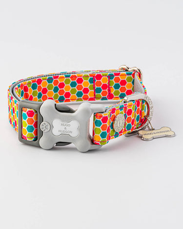 Geometric Multi-colour Fabric Dog Collar