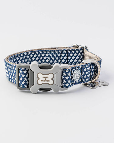 Navy Star Fabric Dog Collar