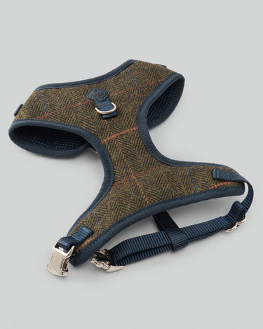 Dark Green Checked Herringbone Tweed Dog Harness