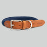 Navy Round Rope Dog Collar with Cognac Leather