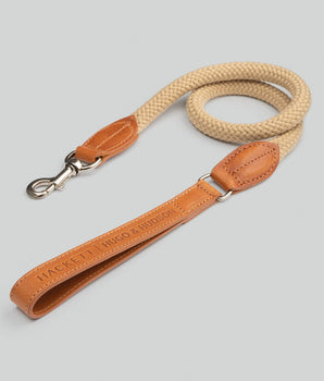 Natural Round Rope Dog Lead with Cognac Leather