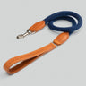 Navy Round Rope Dog Lead with Cognac Leather