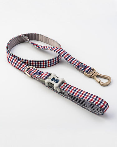 Checked Navy and Red Fabric Dog Lead