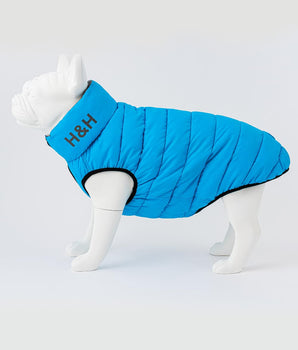 Reversible Dog Puffer Jacket - Light Blue and Grey