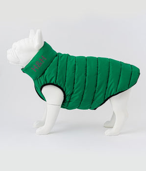 Reversible Dog Puffer Jacket - Dark Green and Grey