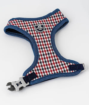 Fabric Dog Harness - Checked Navy and Red