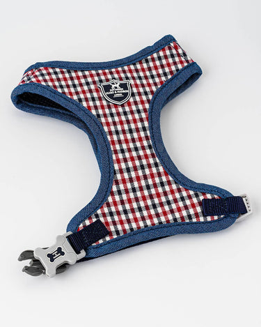 Fabric Dog Harness - Checked Navy and Red