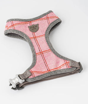 Tweed Dog Harness - Pink Checked