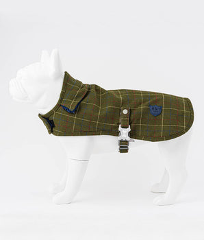 Tweed Fleece Dog Jacket - Dark Green Checked