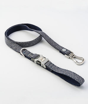 Tweed Dog Lead - Navy Herringbone