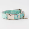 Tweed Metal Buckle Dog Collar - Aqua Herringbone