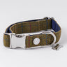 Tweed Metal Buckle Dog Collar - Dark Green Checked