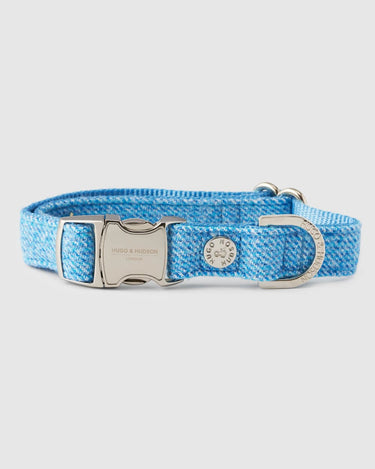 Blue Luxury Tweed Dog Collar Hugo Hudson London