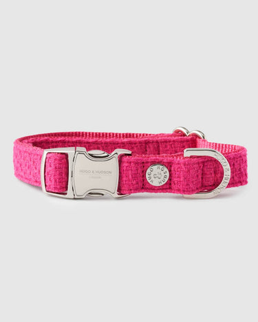 Pink Luxury Tweed Dog Collar Hugo Hudson London