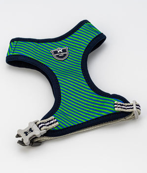 Fabric Dog Harness - Striped Navy and Green