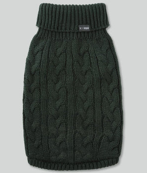 Cable Knit Pullover Dog Jumper - Green
