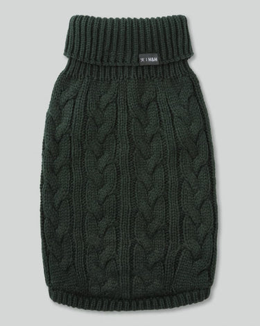 Cable Knit Pullover Dog Jumper - Green