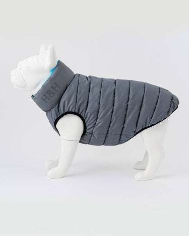 Reversible Dog Puffer Jacket - Light Blue and Grey Reverse