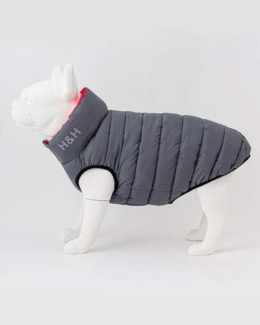 Reversible Dog Puffer Jacket - Pink and Grey Reverse
