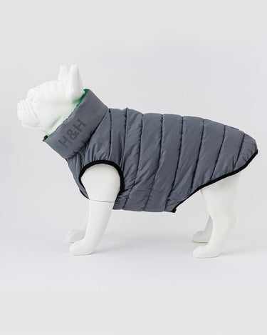 Reversible Dog Puffer Jacket - Dark Green and Grey Reverse