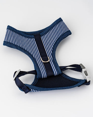 Fabric Dog Harness - Striped Navy Rear Buckle