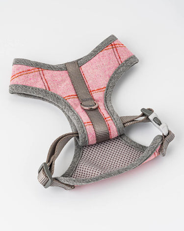 Tweed Dog Harness - Pink Checked Back Buckles