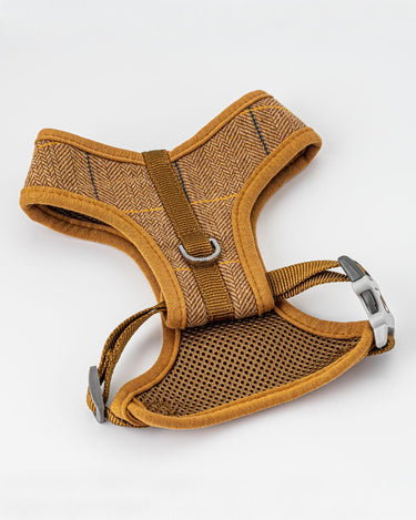 Tweed Dog Harness - Caramel Checked Herringbone Back Buckle