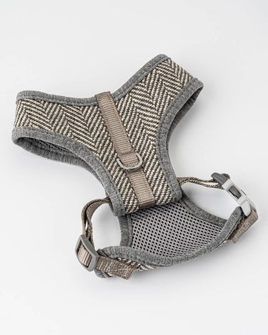 Tweed Dog Harness - Grey Herringbone Back Buckle