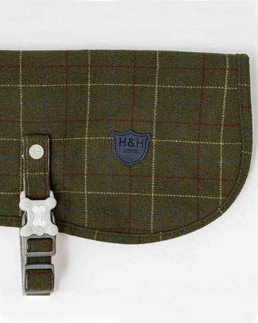 Tweed Fleece Dog Jacket - Dark Green Checked Branding