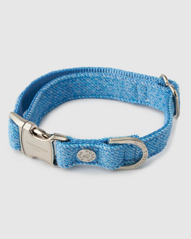 Blue Luxury Tweed Dog Collar Close Up