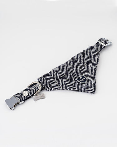 Tweed Dog Bandana - Navy Herringbone with Collar