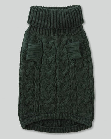 Cable Knit Pullover Dog Jumper - Green Leg Holes