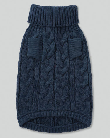 Cable Knit Pullover Dog Jumper - Navy Leg Holes