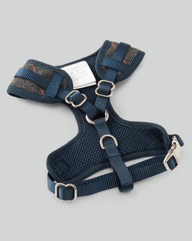 Grey Checked Herringbone Tweed Dog Harness Back Buckles