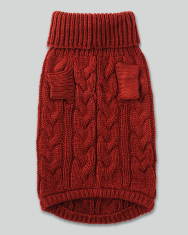 Cable Knit Pullover Dog Jumper - Brick Leg Holes