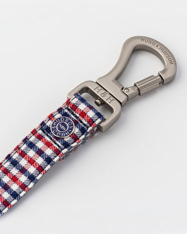 Checked Navy and Red Fabric Dog Lead Hook