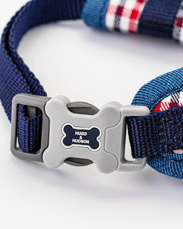 Fabric Dog Harness - Checked Navy and Red Adjustable Clip