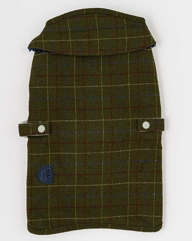 Tweed Fleece Dog Jacket - Dark Green Checked Back