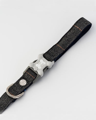 Tweed Dog Lead - Grey Checked Herringbone Clip in Handle