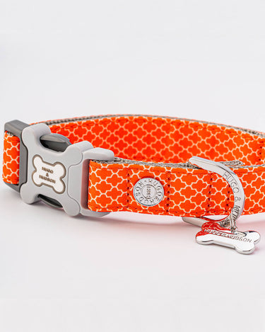 Orange Geometric Fabric Dog Collar D Ring