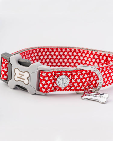 Red Star Fabric Dog Collar D Ring