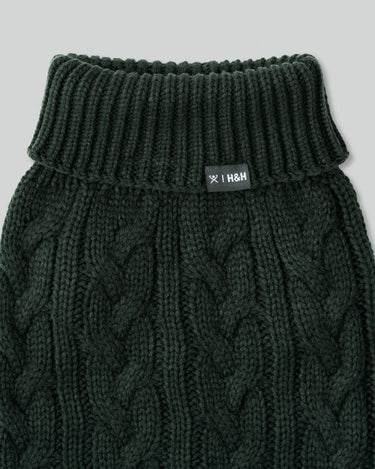 Cable Knit Pullover Dog Jumper - Green Collar