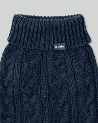 Cable Knit Pullover Dog Jumper - Navy Collar