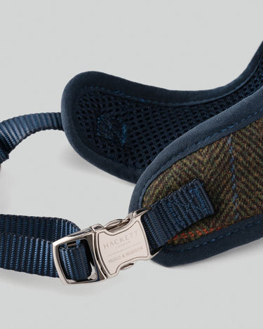 Dark Green Checked Herringbone Tweed Dog Harness Metal Clip