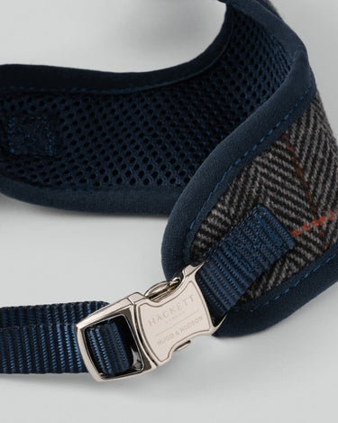 Grey Checked Herringbone Tweed Dog Harness Metal Clip