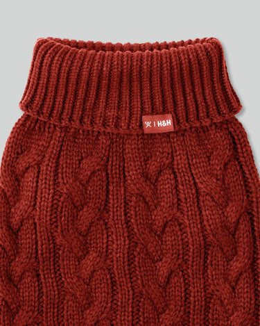 Cable Knit Pullover Dog Jumper - Brick Collar