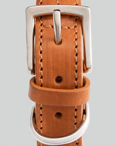 Natural Round Rope Dog Collar with Cognac Leather Buckle and D Ring